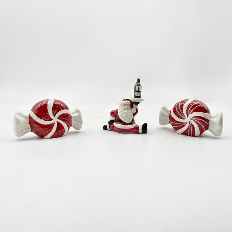 Handgeschilderd keramisch ambacht Kerstmis Kerstman Nieuwjaar Candy Zout & Peper Shaker Custom Size Patroon
