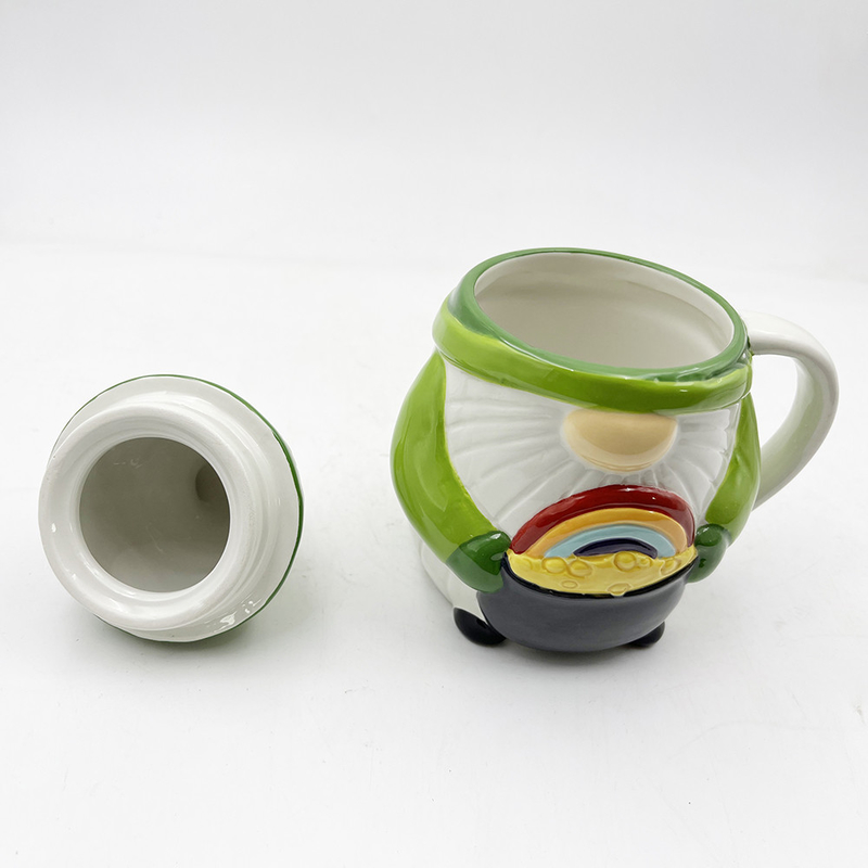 Persoonlijke Creatieve 3d Keramische Keramische Koppels Voorjaar Gnome Groene Kleur Decoraties Met Deksel