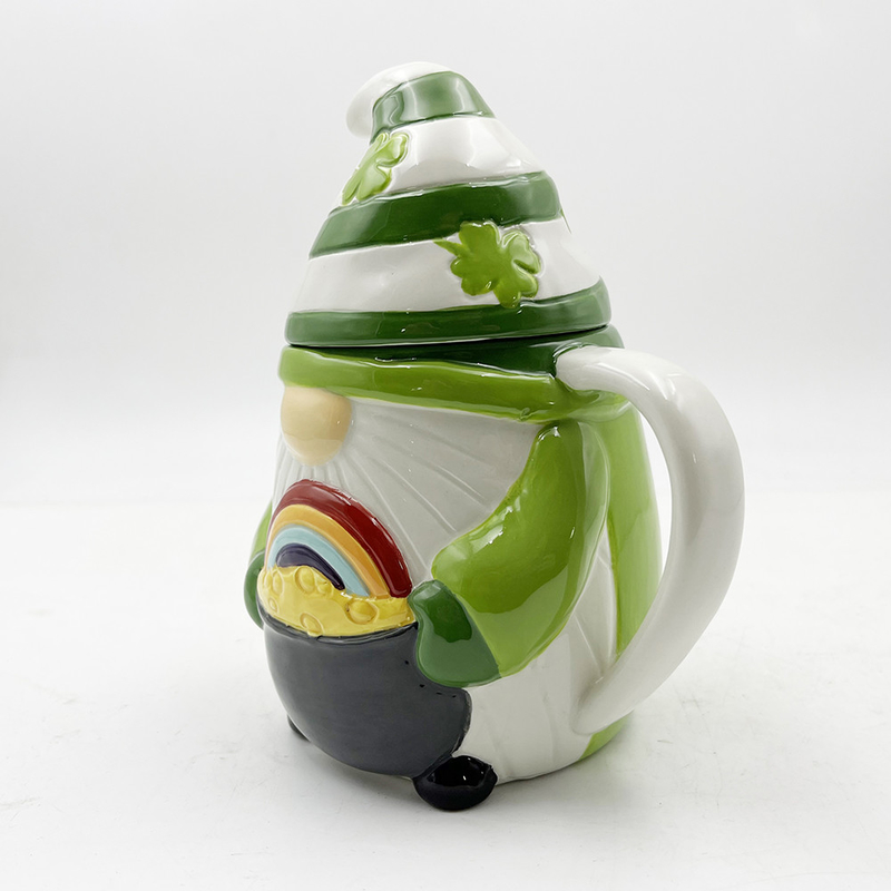 Persoonlijke Creatieve 3d Keramische Keramische Koppels Voorjaar Gnome Groene Kleur Decoraties Met Deksel