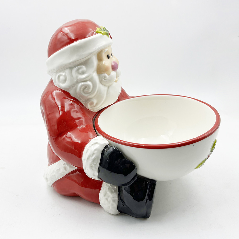 Handgeverfde keramische snoepbakken met kerstman handvat