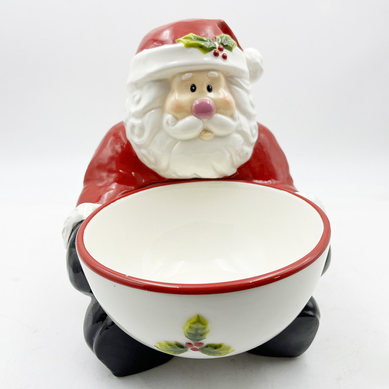 Handgeverfde keramische snoepbakken met kerstman handvat