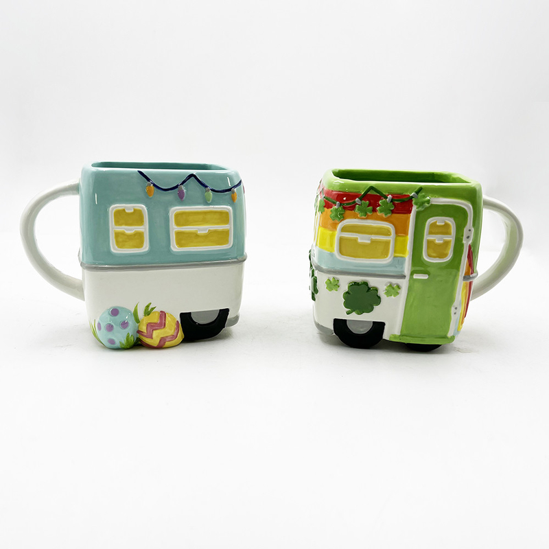 16oz gepersonaliseerd cadeau voor kinderen volkskunst keramisch materiaal koffiebeker bus cartoon beker voor heet drankje