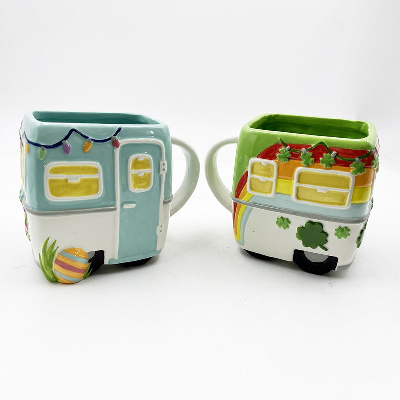16oz gepersonaliseerd cadeau voor kinderen volkskunst keramisch materiaal koffiebeker bus cartoon beker voor heet drankje