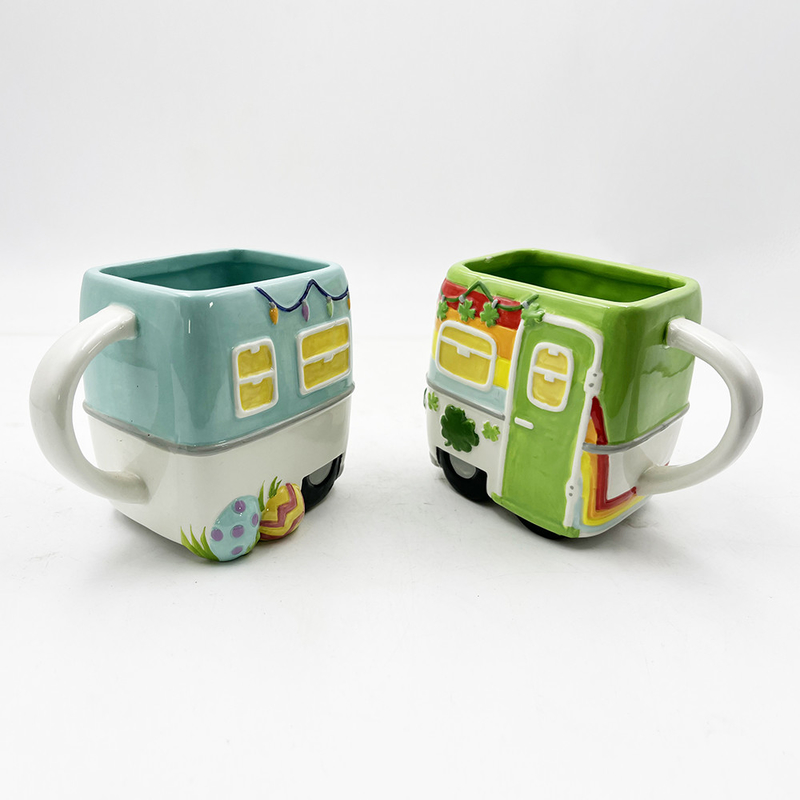 16oz gepersonaliseerd cadeau voor kinderen volkskunst keramisch materiaal koffiebeker bus cartoon beker voor heet drankje