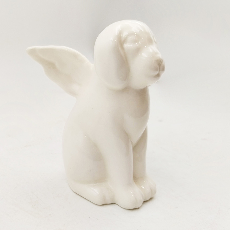 Glaseerde keramische dieren Wit creatief hond met vleugels Figuur met hand geschilderd verzamelbaar hondliefhebber cadeau Tuinhuis