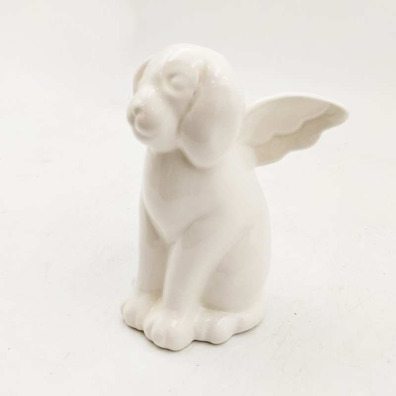 Glaseerde keramische dieren Wit creatief hond met vleugels Figuur met hand geschilderd verzamelbaar hondliefhebber cadeau Tuinhuis