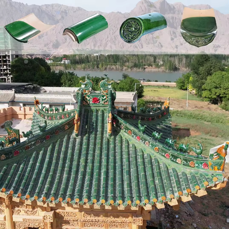 Groen geglazuurde Chinese tempel daktegels voor tuinpaviljoen en modern gebouwontwerp