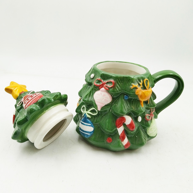 Groene kerstboombeker schattig keramische kerstbeker met deksel voor cadeautjes Home decor