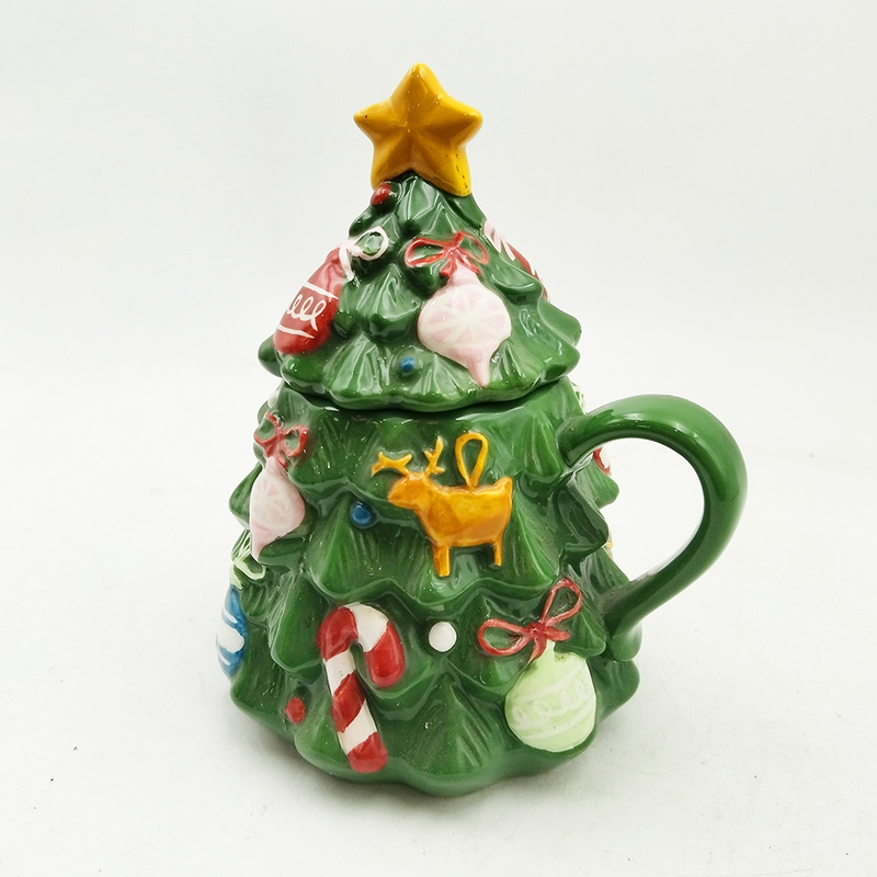 Groene kerstboombeker schattig keramische kerstbeker met deksel voor cadeautjes Home decor