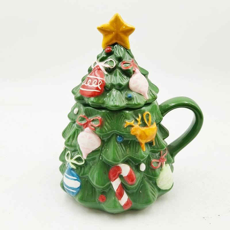 Groene kerstboombeker schattig keramische kerstbeker met deksel voor cadeautjes Home decor