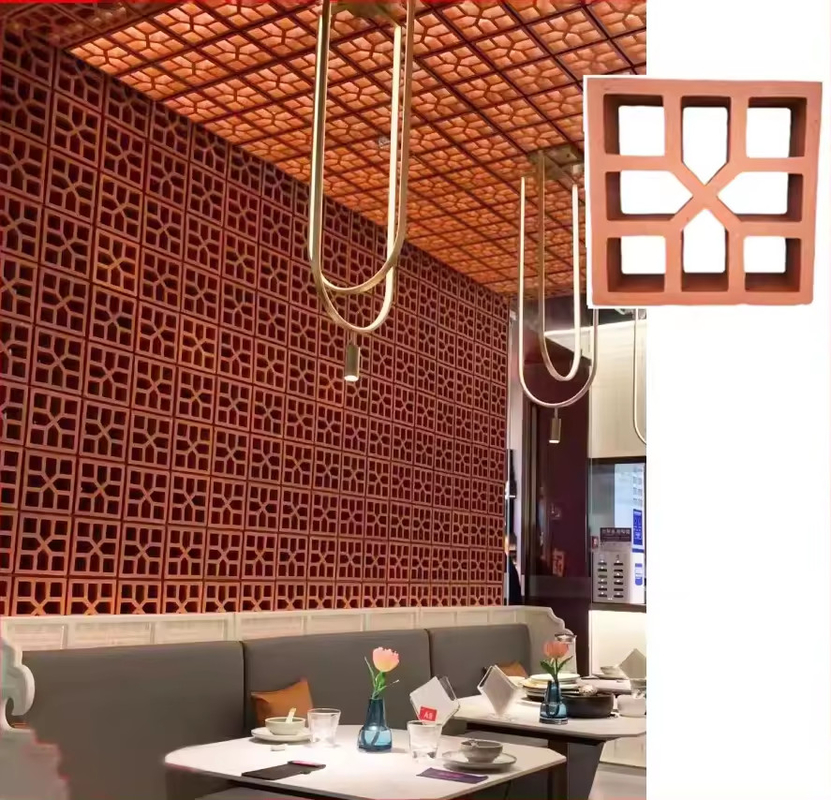 Rood terracotta gevel bakstenen klei bouwsteen bries blok voor huisversiering