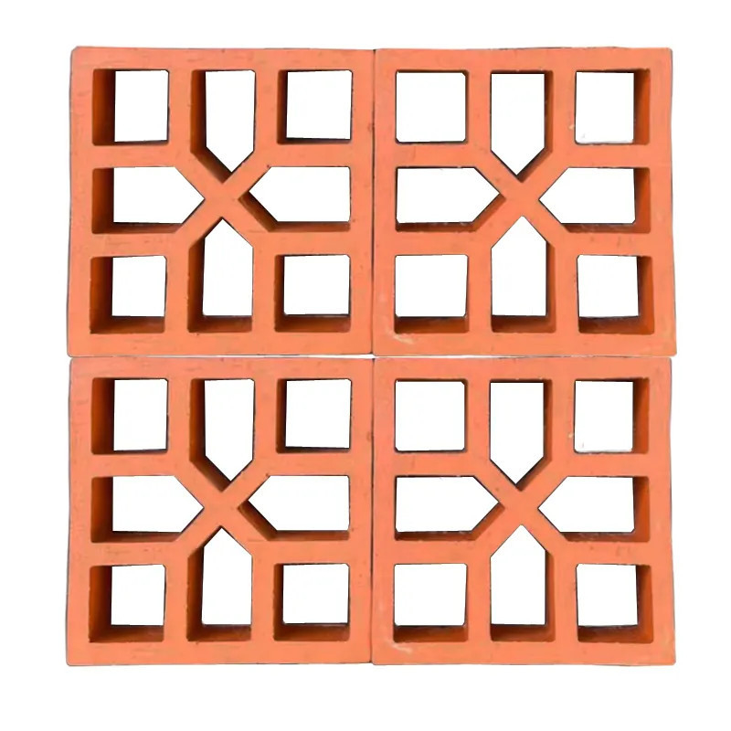 Rood terracotta gevel bakstenen klei bouwsteen bries blok voor huisversiering