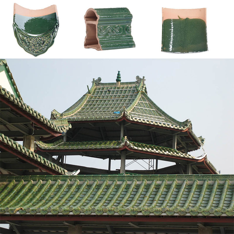 Chinese geglazuurde keramische daktegel 180*180mm Vibrant groen geglazuurd Weerbestendige voor pagode daken