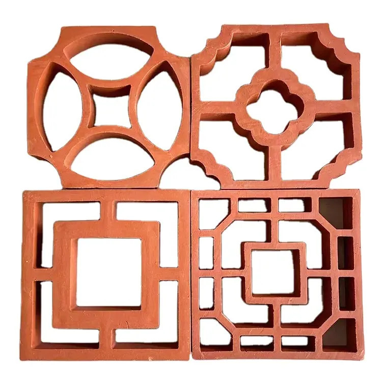 Fabrieksvoorziening 200*200 mm Gekookte klei Rood Breeze Block Solid Perforated Wall Decorative Bricks
