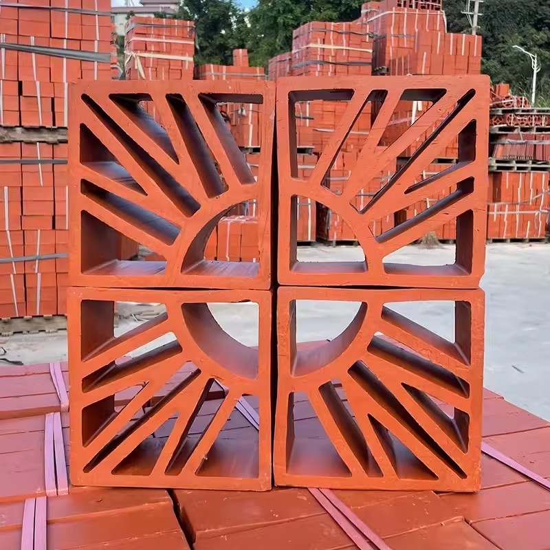 Buitenmuur Rood baksteen Schoolgebouw Decoratie materiaal Terracotta Muur Briesblokken