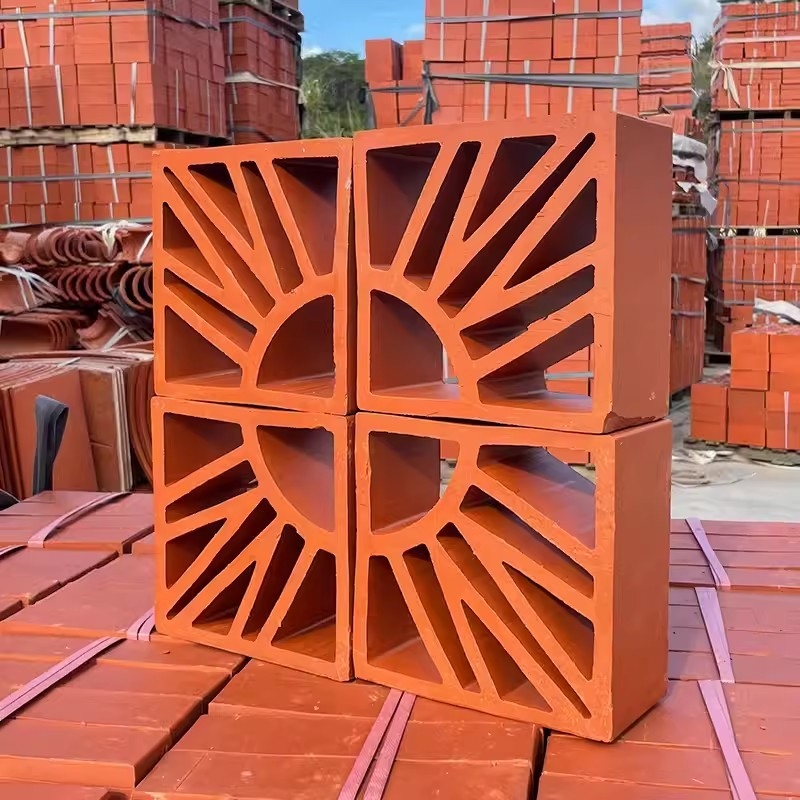 Buitenmuur Rood baksteen Schoolgebouw Decoratie materiaal Terracotta Muur Briesblokken