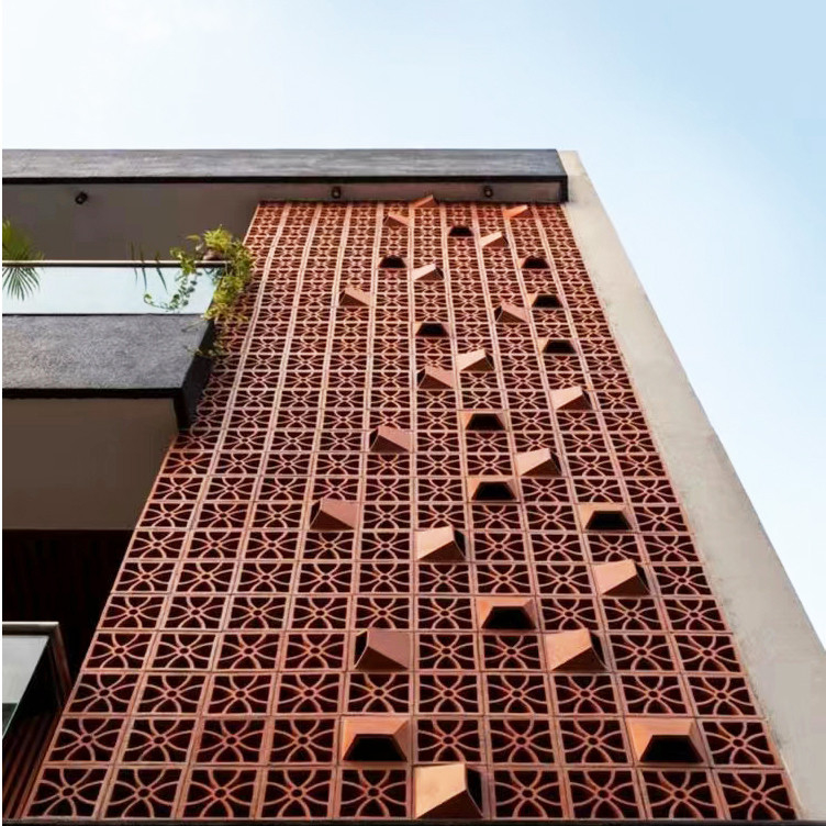 800 Centigrade Warmte-isolatie Rood Terracotta Breeze View Klei Gebouwblok Voor Modern Decoratief Buitenmuur Bekijk