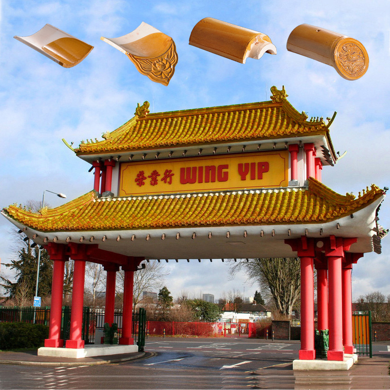 180*180 Chinese Tempelboogpoort Retro-stijl Fake keramische klei daktegels voor betonnen structuur