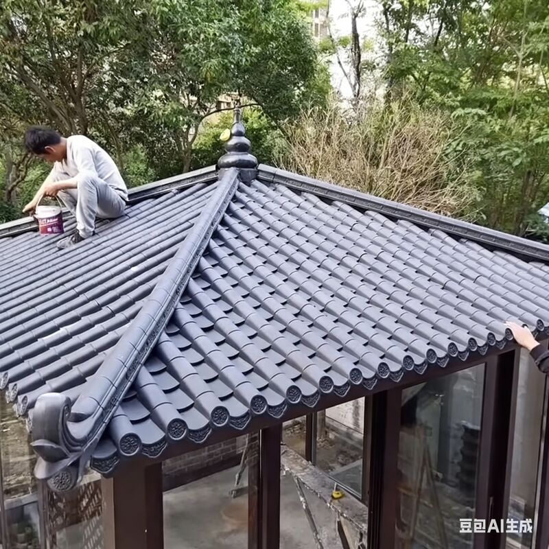 Traditionele Chinese dakpannen PP dakplaten Kunststof dakhoekdecoratie voor paviljoenmuurpoort