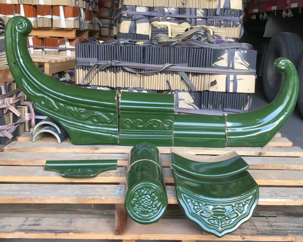 Chinese traditionele groen geglazuurde dakpan jade groen handgemaakte klei geglazuurde tegel brandwerend waterdicht voor Aziatische tempel villa
