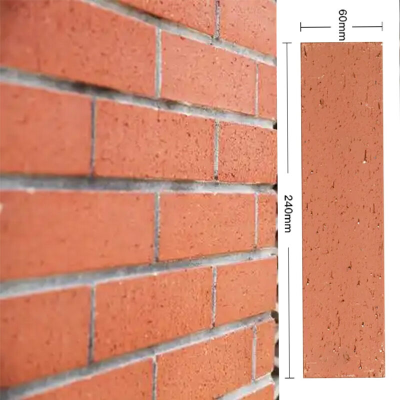 Rood Split Face Clay Brick Veneer 240*60mm Extruded Fired Facade Tile voor buitenmuurbekleding Commerciële en residentiële gevels