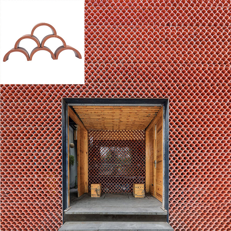Halve Ronde Vent Claustra Terracotta Breeze Block Wand Decoratieve Perforated Brick Clay Terrace Blocks 200*100mm voor Feature Wall