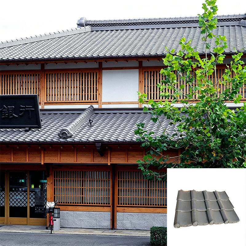 Japanse Keramische Dakpan Traditionele Rookgrijze Geglazuurde Afwerking Linker Gevel Authentieke Japanse Kawara Dakpannen