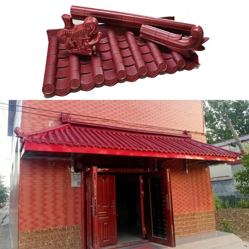 Chinese klassieke antieke PP Rood Plastic daktegel Duurzaam UV-bescherming Hars tegel voor architectuur Hof Paviljoen dak