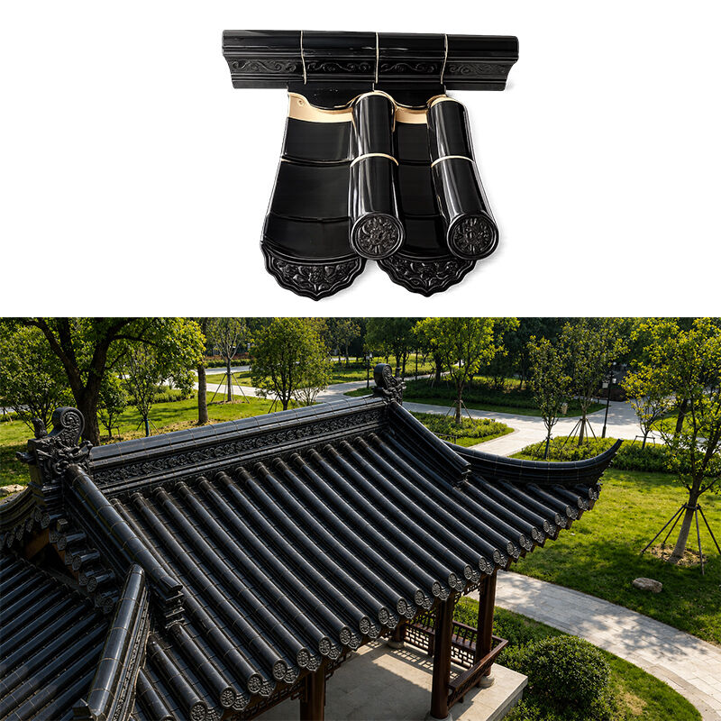 Antieke Chinese stijl Zwart geglazuurde daktegel Keramisch glanzend dak Bamboetegels voor traditioneel huis Tempel Gazebo
