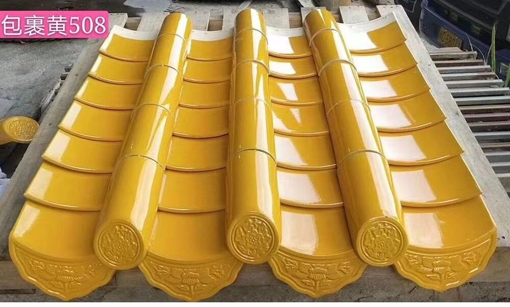 Klassieke Chinese gele geglazuurde daktegel hoogglanzend antiek porseleinen tegel keramisch dakgordel voor China Style Tempel & Tuin Gazebo Huis Restauratie