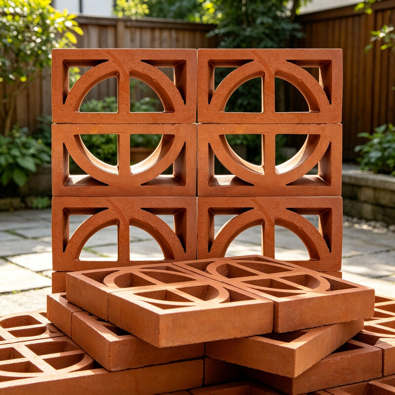 Natuurlijke terracotta ventilatie blok decoratief rode klei bries blok met halve cirkel uitknijping voor tuin privacy muren gevels