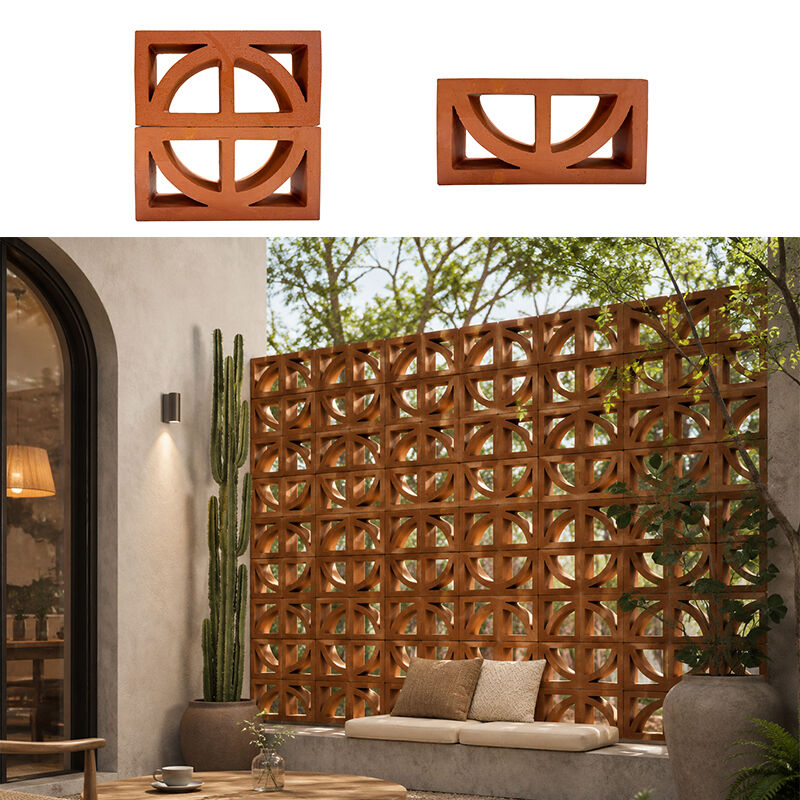 Natuurlijke terracotta ventilatie blok decoratief rode klei bries blok met halve cirkel uitknijping voor tuin privacy muren gevels