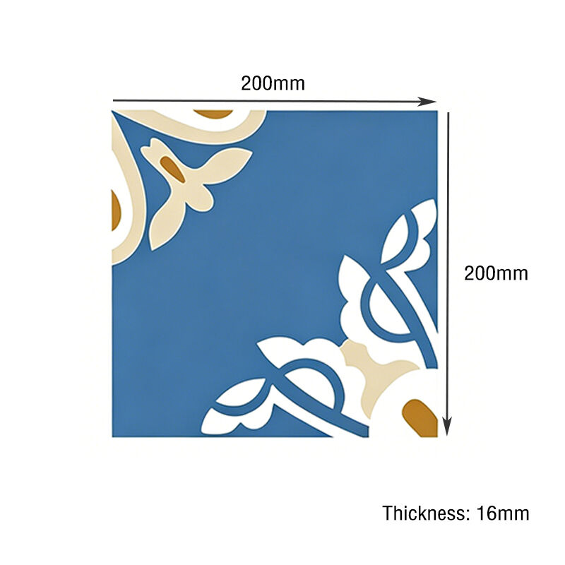 200x200mm handgemaakte blauwe bloemen cementtegel Encaustic tegel voor keuken backsplash badkamervloer antislip voor gebieden met veel verkeer