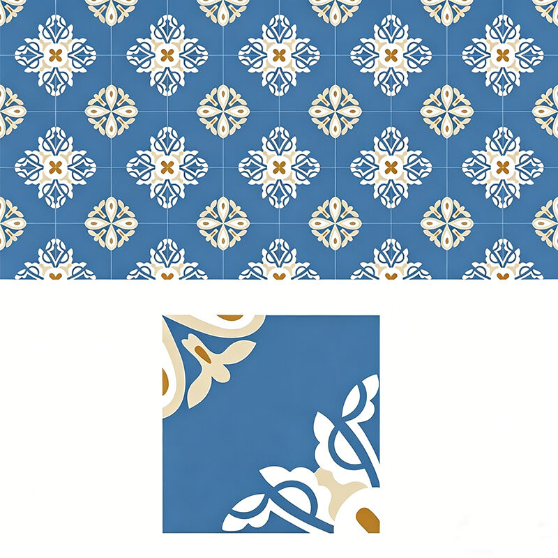 200x200mm handgemaakte blauwe bloemen cementtegel Encaustic tegel voor keuken backsplash badkamervloer antislip voor gebieden met veel verkeer