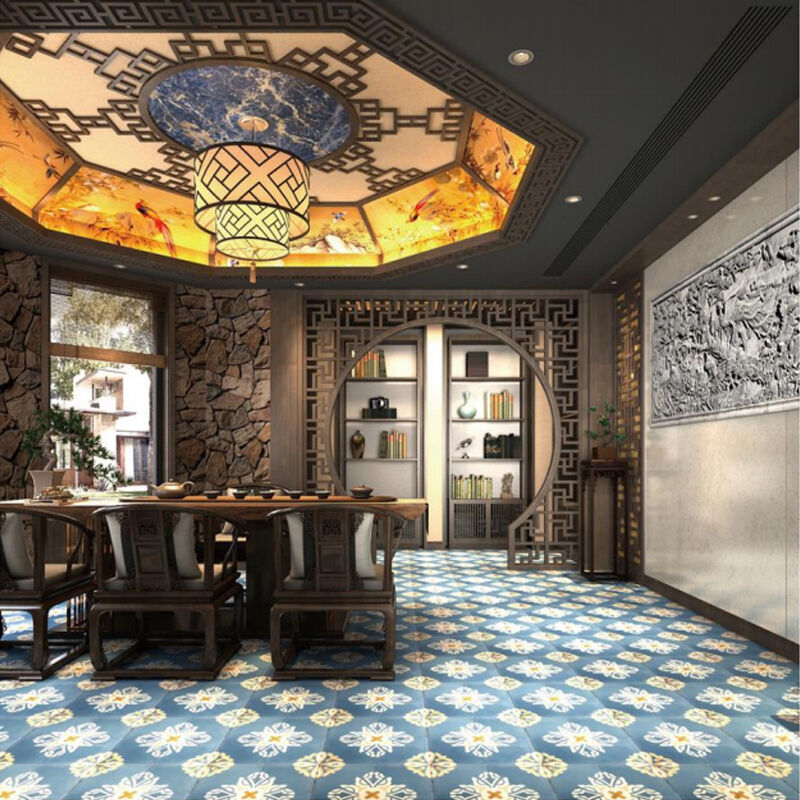 200x200mm handgemaakte blauwe bloemen cementtegel Encaustic tegel voor keuken backsplash badkamervloer antislip voor gebieden met veel verkeer