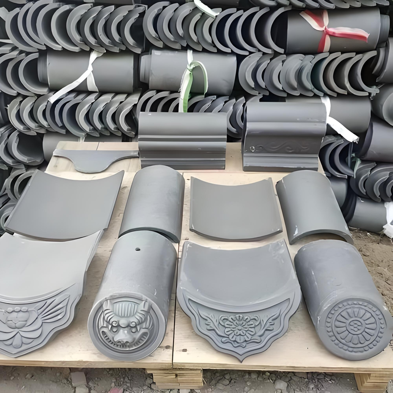 Traditioneel Chinees Grijs Kleien Dakpan Systeem Set Gebogen Dekpan, Platte Pan, Dakrand Druiprand & Nokpannen voor Aziatische Architectuur