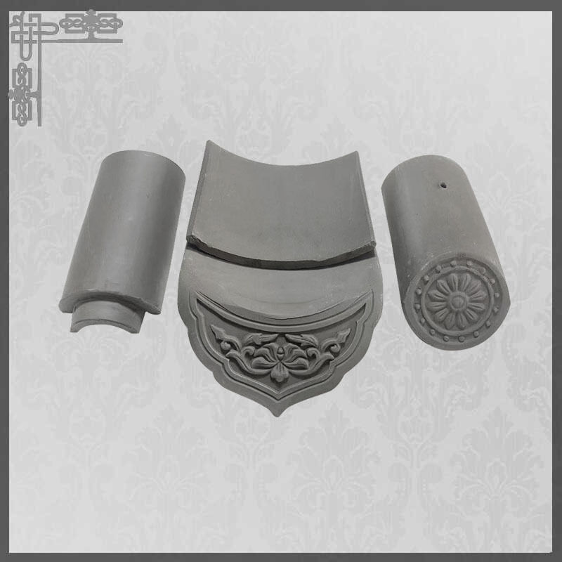 Traditioneel Chinees Grijs Kleien Dakpan Systeem Set Gebogen Dekpan, Platte Pan, Dakrand Druiprand & Nokpannen voor Aziatische Architectuur