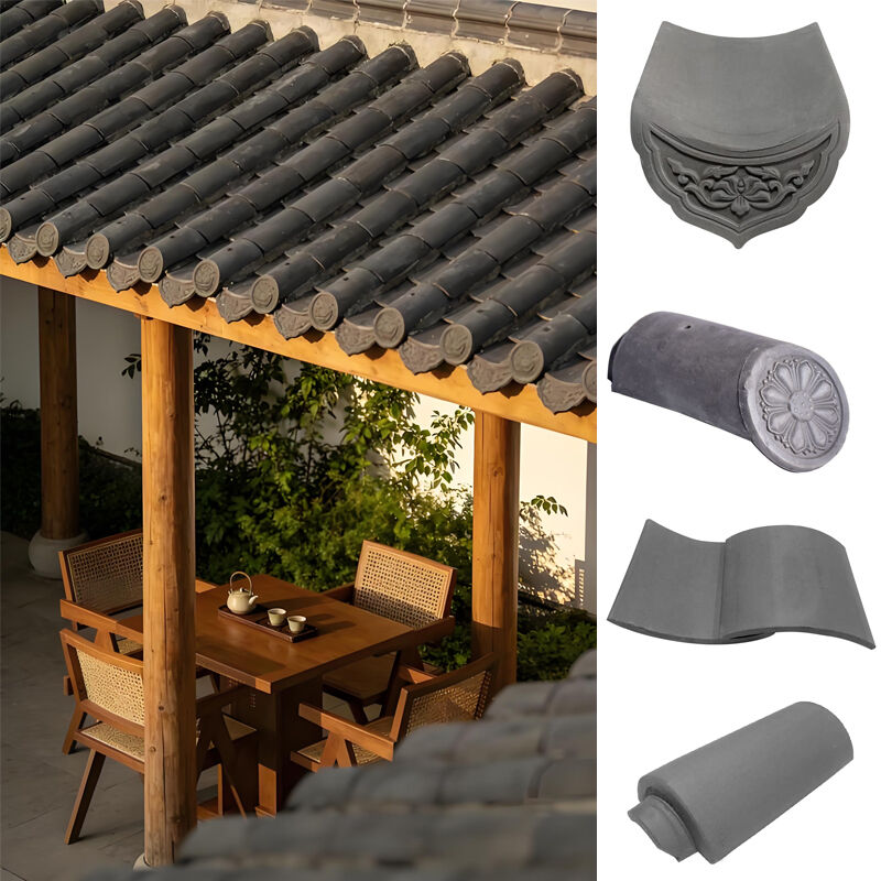 Grijze Keramische Chinese Dakpannen Complete Set Decoratieve Dakrandpannen & Tonkappen voor Theehuis Buitenlandschap Architectuur