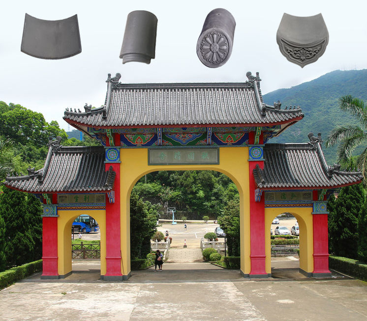 Traditionele Chinese Kleien Dakpannen voor Paifang Poorten Zware Grijze Keramische Tegel Systeem voor Poortbogen & Tempel Entrees