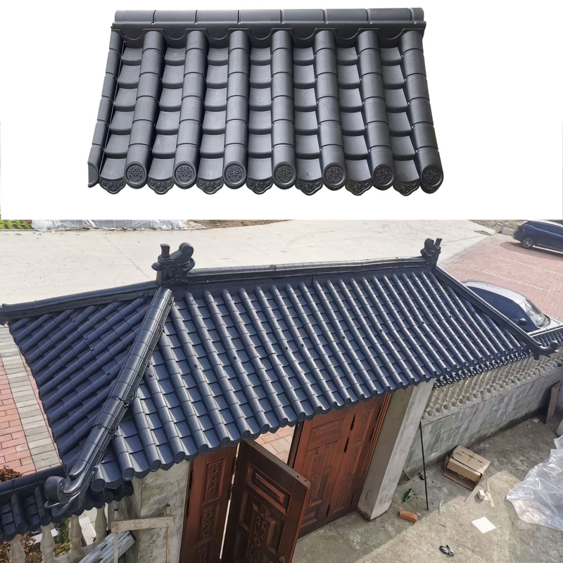 Lichtgewicht synthetische Chinese PP-dakpannen, antieke kunststof dakset met opstaande hoeken voor winkelpui & paviljoen