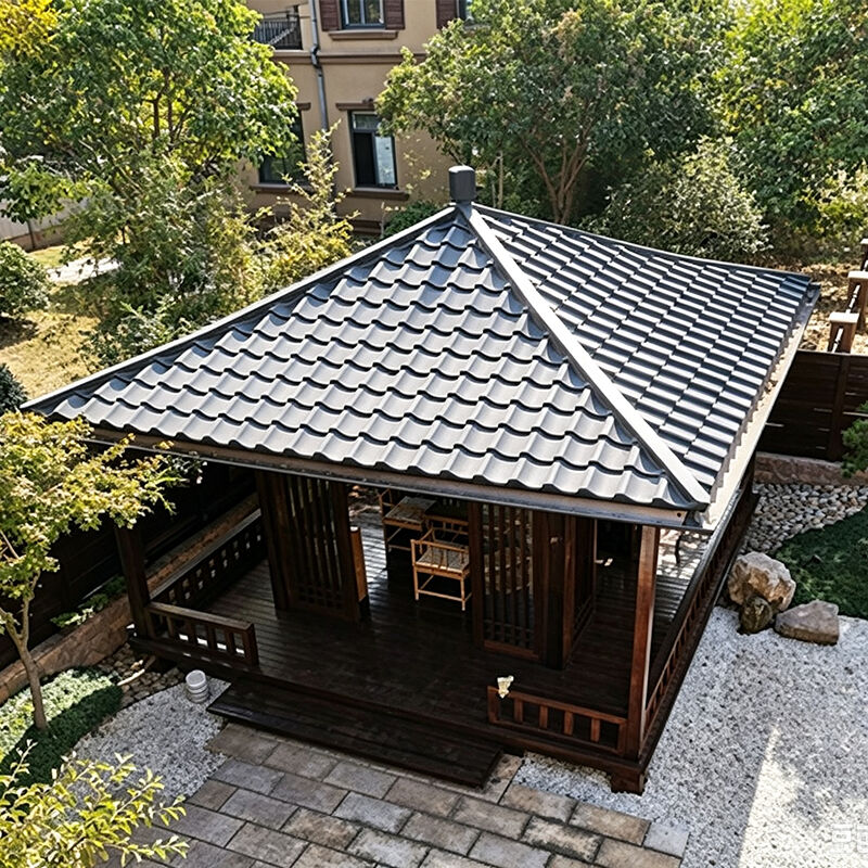 Japanse Paviljoen Dakpannen Set Interlocking Smokey Gray Golfpannen voor Binnenplaats Gazebo's & Terrasoverkappingen
