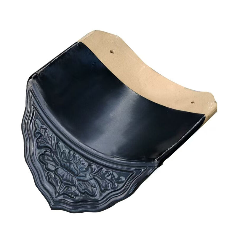 Chinese Style Roof Glossy Black Glazed Roof Tiles and Accessories Ridge Cap Tile for Traditional Temple & Modern Buildings