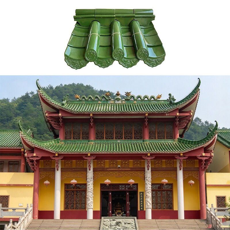 Chinese Traditional Green Glazed Ceramic Roof Tiles Factory Direct Clay Bamboo Roof Tile for Pagoda Pavilion